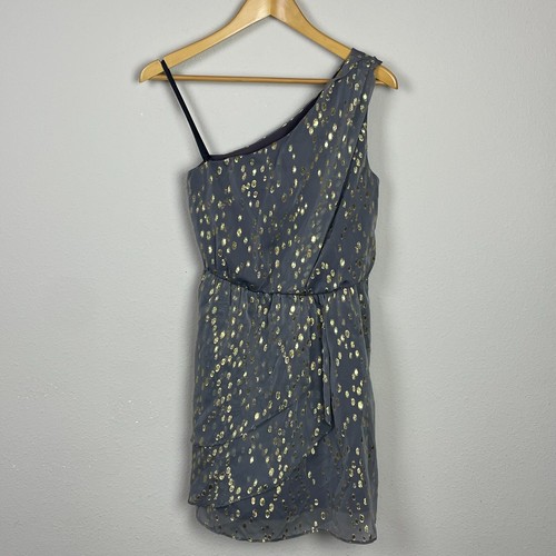BCBGeneration Y2K Fairy One Shoulder Blouson Dress Sz 0 Gray Gold Chiffon - Picture 10 of 10