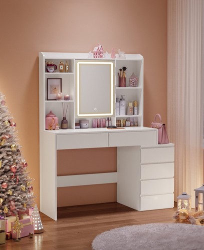 VASAGLE Schminktisch mit LED-Beleuchtung einstellbare Helligkeit mit Schublade - Bild 10 von 17