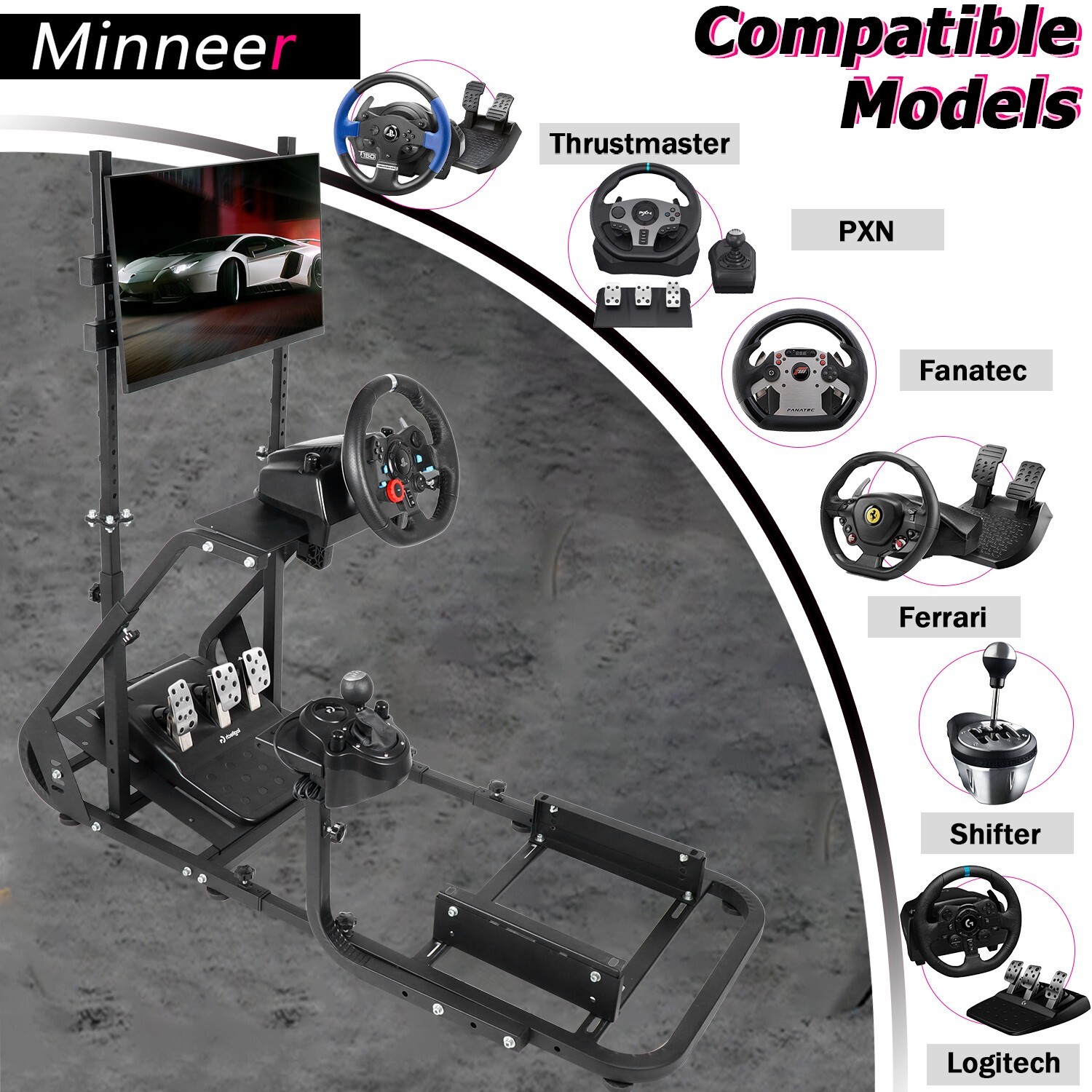 Minneer Racing Sim Cockpit Wheel Stand with Monitor Stand Fit Logitech ...