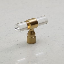 Lucite On Satin Gold - Knob Pulls - Modern Gold - Clear Acrylic Cabinet