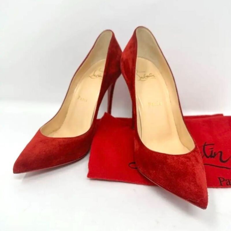 Christian Louboutin Red Suede High Heel Pumps EU Size 37.5 Good Condition Japan
