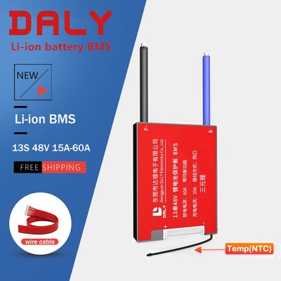DALY BMS 13S 48V 15A -60A Li-ion Battery Protection Board W/Balance +NTC Sensors