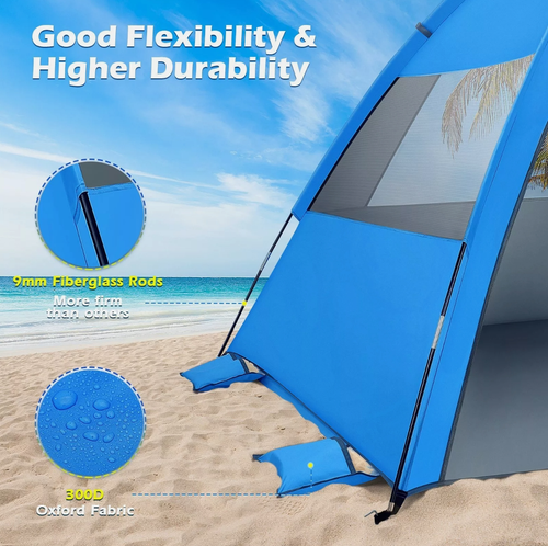 MOVTOTOP Folding Beach Tent Portable Sun Shelter UPF 50+ Blue for 2-3 people - Picture 7 of 9