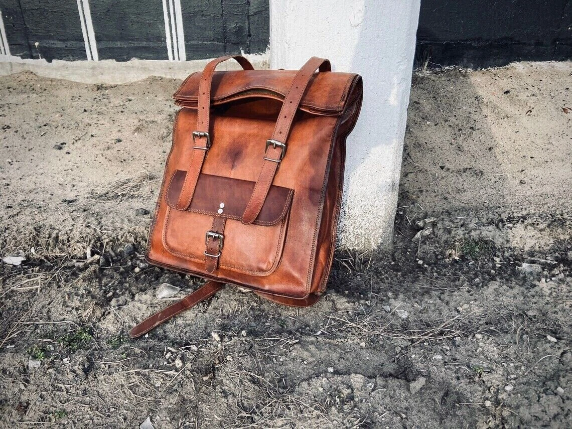 Leather Backpack Bag Travel Genuine Rucksack Vintage Men's Laptop