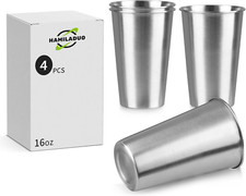 4Pack 16 Oz Stainless Steel Pint Cups,Stainless Steel Cup,Pint Cup Tumbler，Water