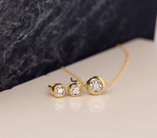 SALE‼️.057 CTW Diamond Earrings & Necklace Set 18k Twotone Gold JS49-YG sep - Picture 1 of 12