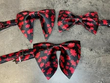 Handmade Men's Bow Tie Oversized Vintage Style Butterfly Black Red Floral Satin