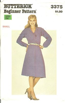 Butterick 3375 Misses Loose-fitting Pussy Bow Dress Beginner Pattern Sm UNCUT FF