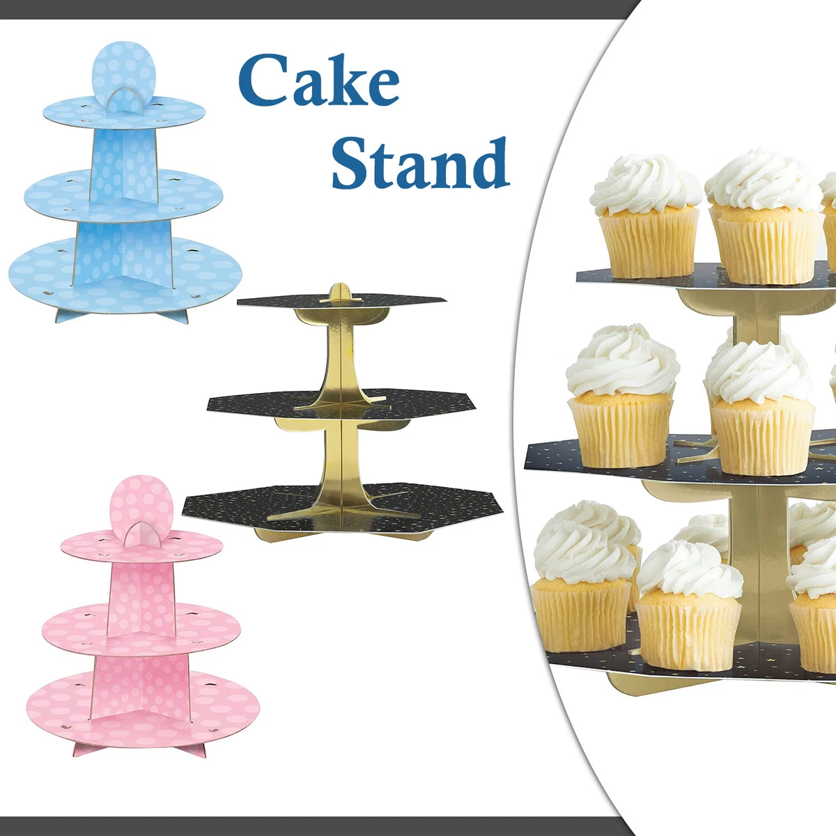 Lot De 3 Présentoirs à Gâteaux Ronds Métal Blanc – Supports Cupcakes & Desserts 20/25/30 Cm Mariage & Fête