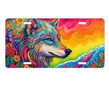 Neon Wolf Aluminum Front License Plate Car Accessory Vanity Plate Tag