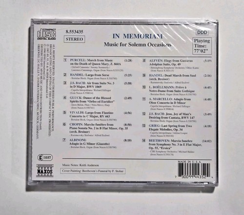 In Memoriam: Music for Solemn Occasions CD (Naxos, 1996) -- NEW! SEALED!! - Picture 2 of 3