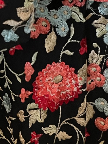 Vintage Maxi Skirt Black Silk Floral Embroidery Medium - Picture 7 of 12