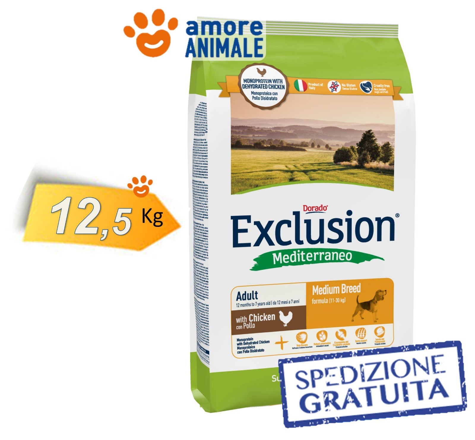 Cibo Cane Exclusion Mediterraneo Adult Medium Pollo 12,5kg Offerta
