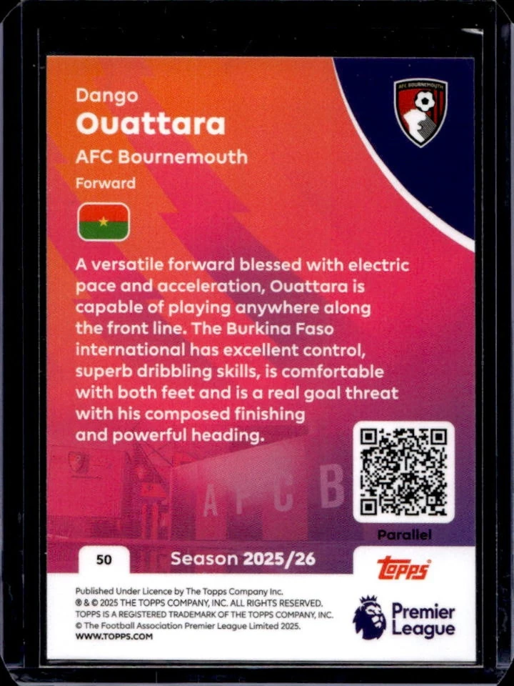 2025-26 Topps Premier League Dango Ouattara Aqua Mini-Diamond Foil #141/499 - Image 2 of 2