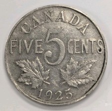 1925 Canada Nickel- 5 Cents Key Date-T368