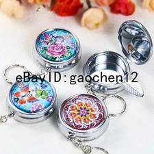 2PCS Portable Mini Round Pocket Ashtrays Keychain with Mirror Metal Car Ashtray