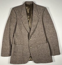 Daniel Hechter Sport Coat Blazer 100 Wool Tweed Brown Herringbone 40R