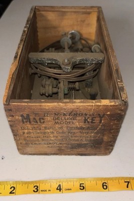 Antique T.R. McElroy MAC Deluxe Model Morse Code Key w Original Wood Crate