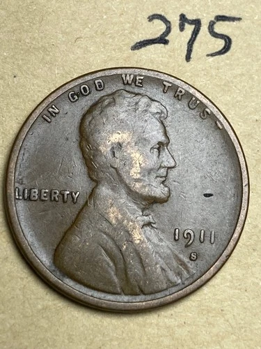 1911-S LINCOLN WHEAT CENT, rare date, "VERY GOOD" condition #275