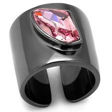 Women's Ring, Rose Top Grade Crystal, Light Black Plated, Stainless Steel
