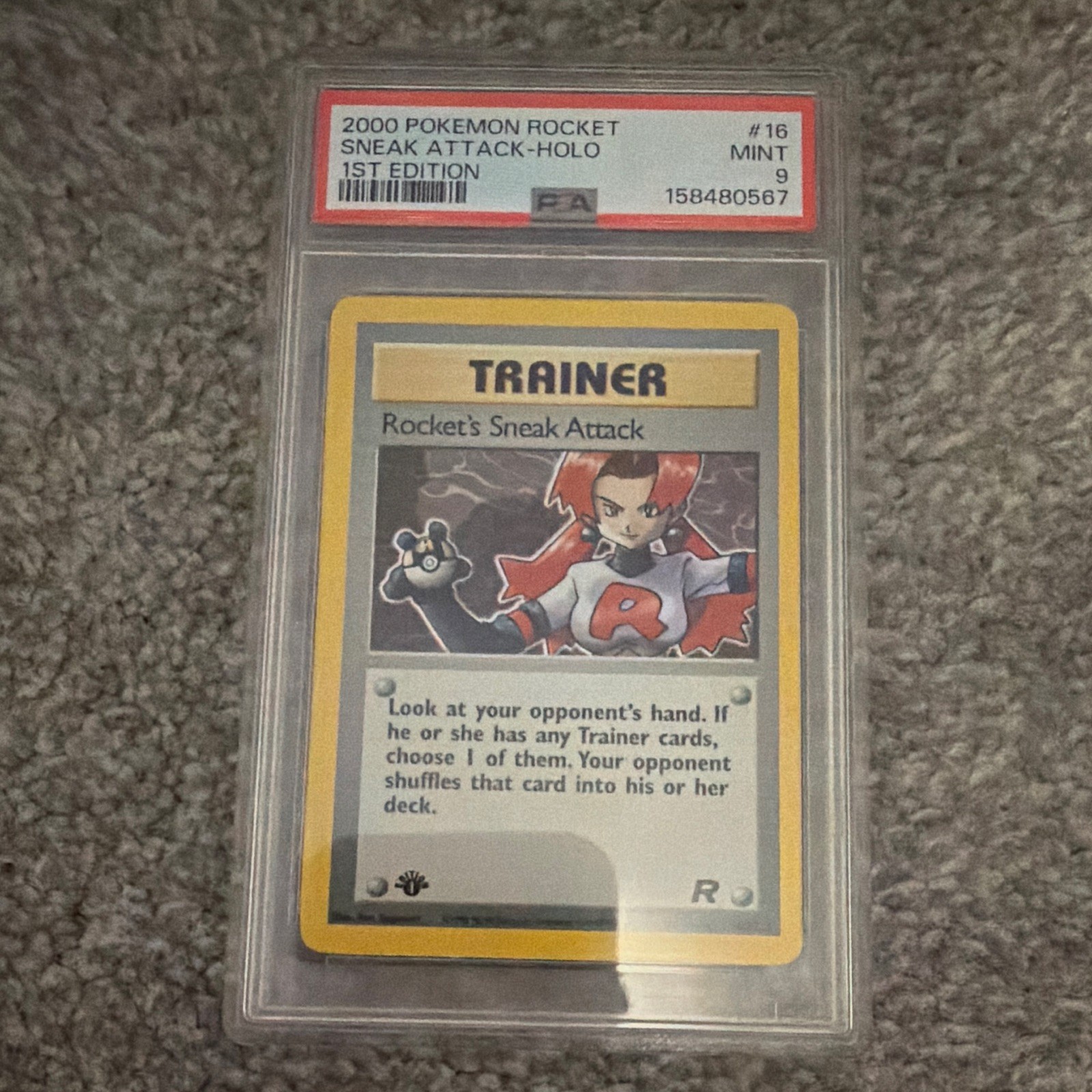 Pokémon TCG Team Rocket Rocket's Sneak Attack 16/82 1st Edition Holo PSA 9