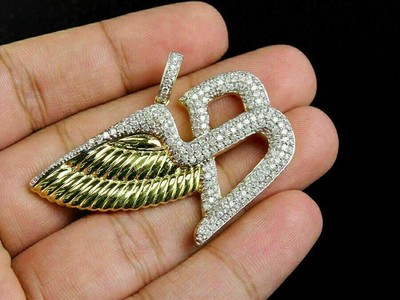 Men's Bentley B Wings Pendant Charm 2Ct Round Cut Diamond 14K Yellow Gold Over