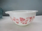 Vintage Pyrex 441 mixing bowl Pink Gooseberry print white milk glass 1.5 Pints