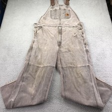Carhartt Bib Overalls Mens 40x30 Brown Duck Canvas Distressed Work Double Knee
