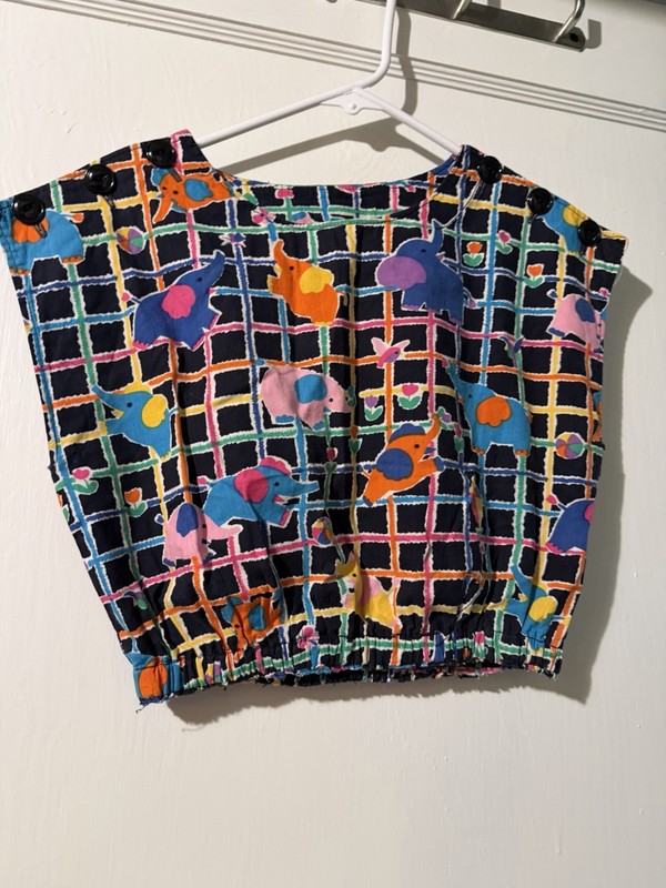 1960s Women’s Elephant Plaid Novelty Crop Top. Euc. XS/S