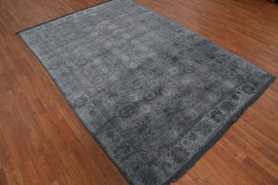 Handmade Transitional Gray / Blue Silk Carpet Oushak Style Area Rug 6x8 Ft - Image 4 of 4