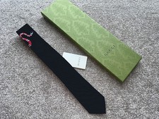 Gucci Tie Mens 100% Silk Cobra King Embroidery Full Packaging Black