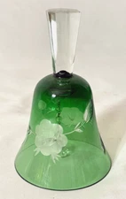 Vintage Bohemian Czech Green Cut to Clear Glass Dinner Bell
