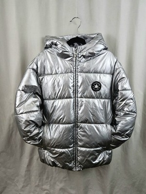 Converse All Star Chuck Taylor Metallic Silver Puffer Coat Girls Large 12-13 Yrs