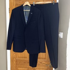 Remus Uomo Suit Trousers Jacket Navy Blue Wool blend Stretch Slim J 42R L36R