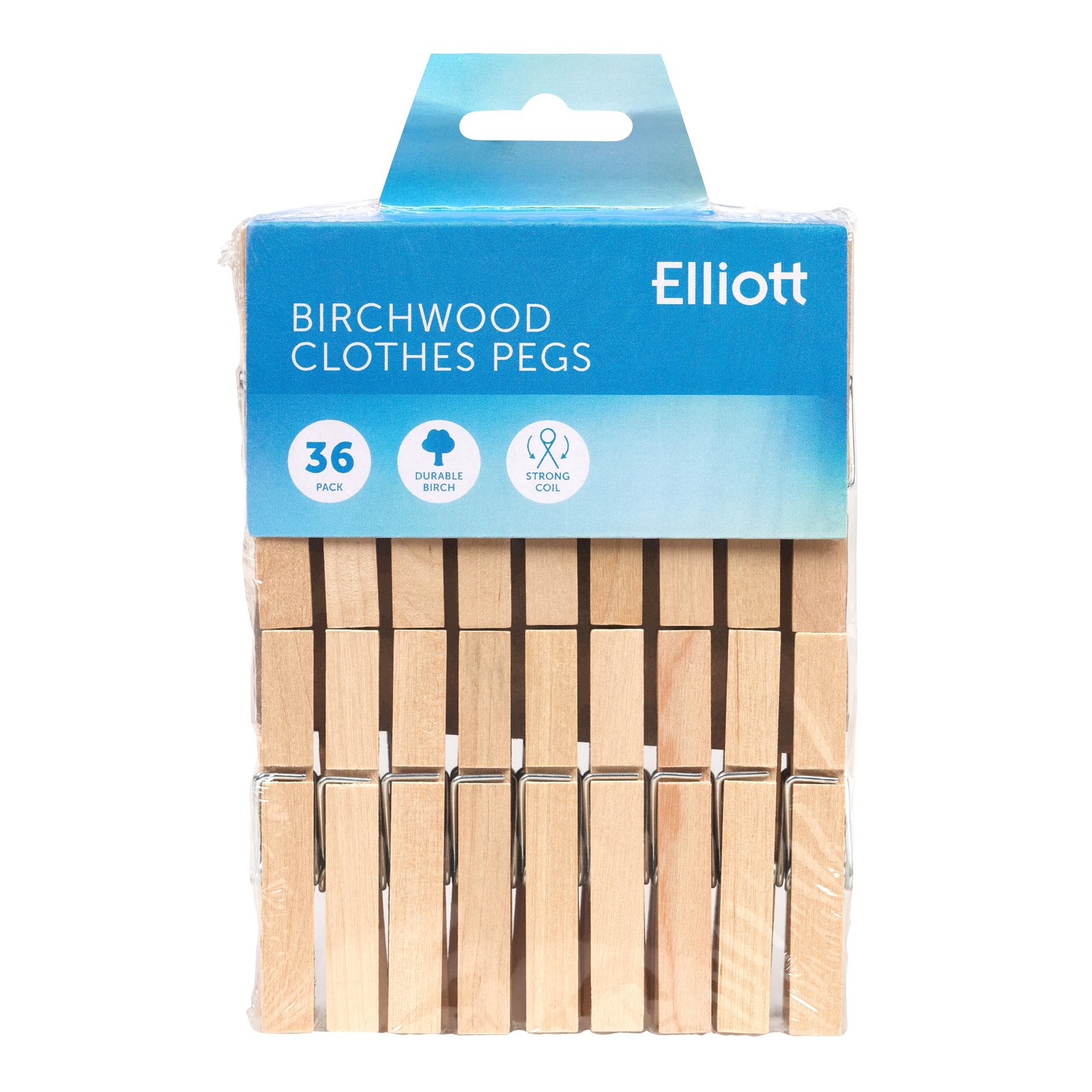 Elliott Hardwood Clothes Pegs with Metal Coil Spring for Firm Regular, Beige