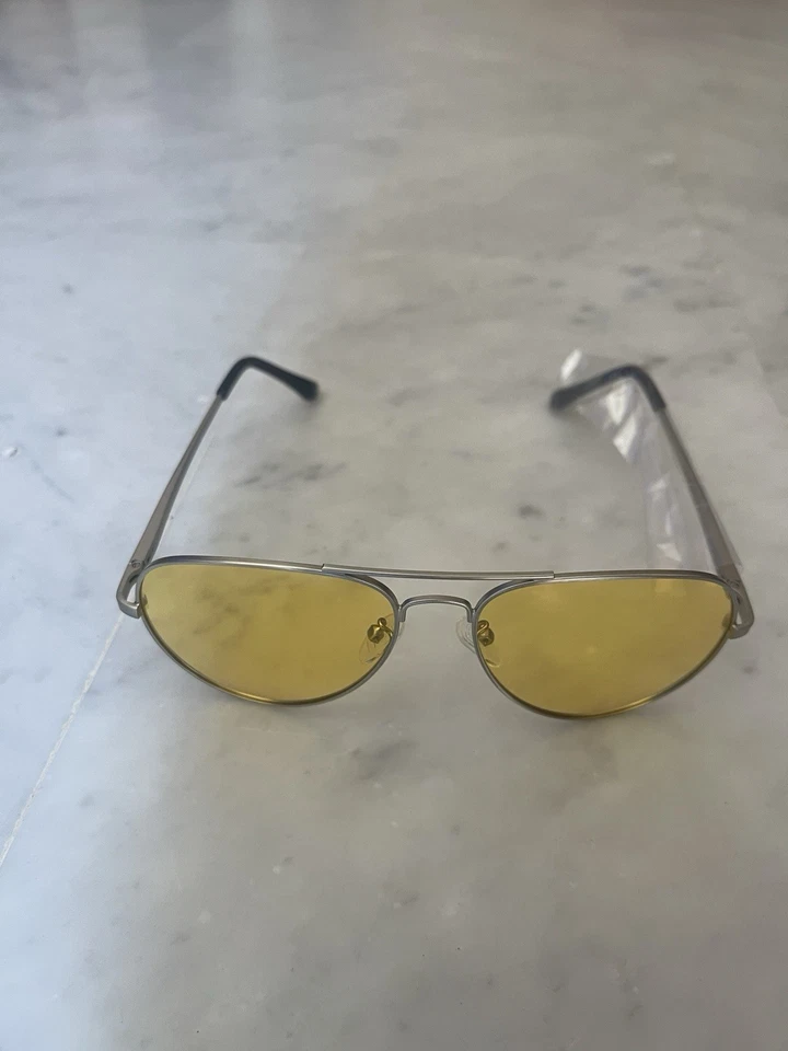 MYIAUR lunettes de soleil femme aviateur métal argenté verres jaunes 145 mm - Photo 3/4