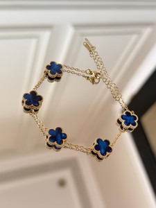 Authentic 14K Gold Plated Blue Clover Bracelet 5 Motifs Four Leaf Clover Bracelet For Wome