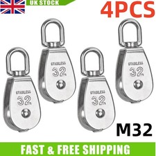 4Pcs Stainless Steel Rope Pully Wheel M32 Heavy Duty Wheel Swivel Lifting Pulley