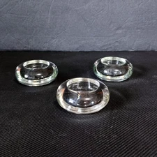 Vintage Set of 3 Clear Round Heavy Glass Tea Light Votive Candle Holders