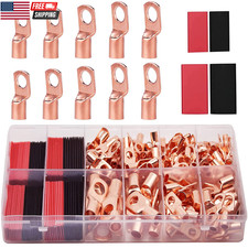100Pcs Copper Wire Lugs AWG 6 8 10 12 with Heat Shrink Set, 50Pcs Battery Cable