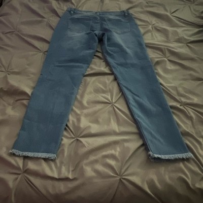 Fashion Nova Women's Juniors Skinny Slim Stretch Jeans Fringe Hem Medium Wash