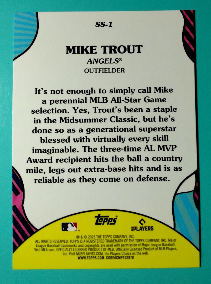 2025 TOPPS BASEBALL *** Mike Trout: Summer Superstars *** #SS-1 - Image 2 of 2