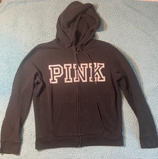 PINK Victoria's Secret Zip up Hoodie Black Large Women Y2K