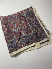 Liberty Of London 100 Silk Blue Red Tan Paisley Scarf 16 X 16 Vintage England