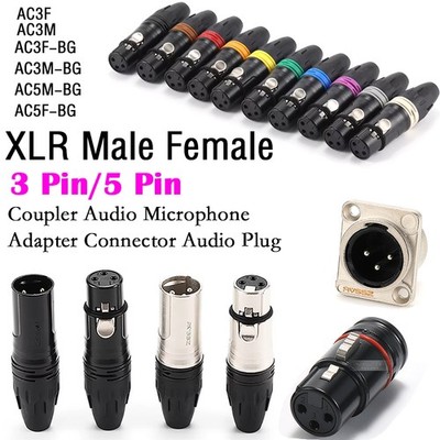 XLR 3/5Pin Coupler Audio Microphone Adapter Connector Audio Plug