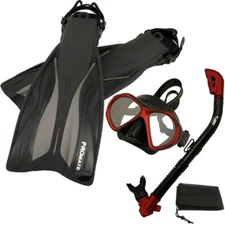 PROMATE Deluxe Snorkeling Diving Mask Dry Snorkel Fins Flippers Gear Set 