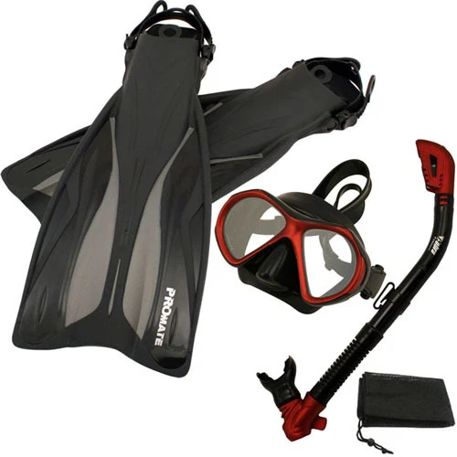 PROMATE Deluxe Snorkeling Diving Mask Dry Snorkel Fins Flippers Gear Set