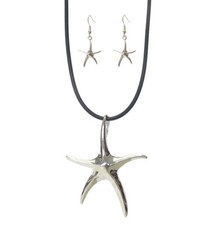 Large Starfish Pendant and Cord Necklace and Earrings Set