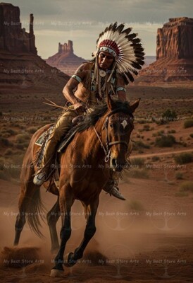 NATIVE AMERICAN WARRIOR ON HORSE ART PRINT, Western Wall Decor, Desert Poster