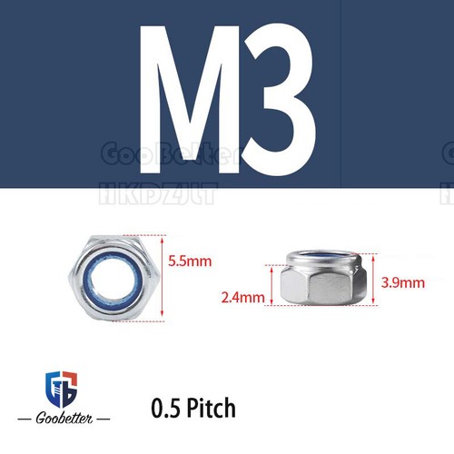 M2 M2.5 M3 M4 M5 M6 M8 M10 M12 M14 M16 Nyloc Nylock Lock Nuts Carbon Steel - Picture 12 of 35
